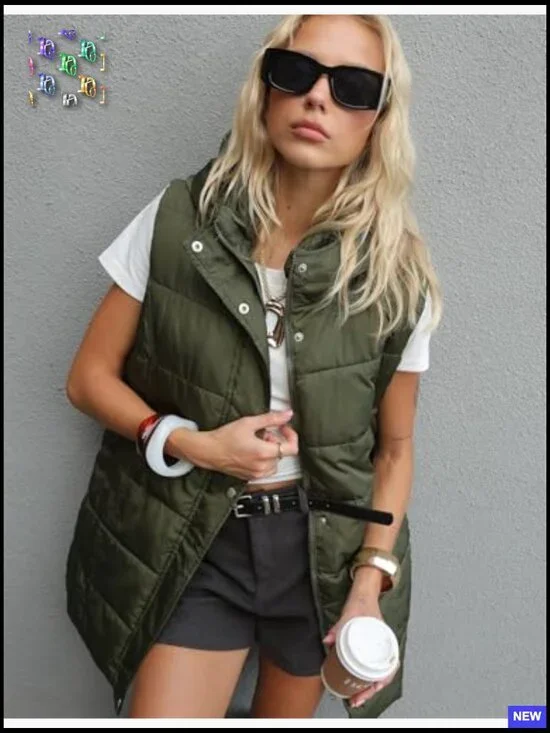 Long Puffer Vest Hooded Sleeveless Zip Up Gilet Quilted Winter Casual Slim Fit - Picture 6 of 7